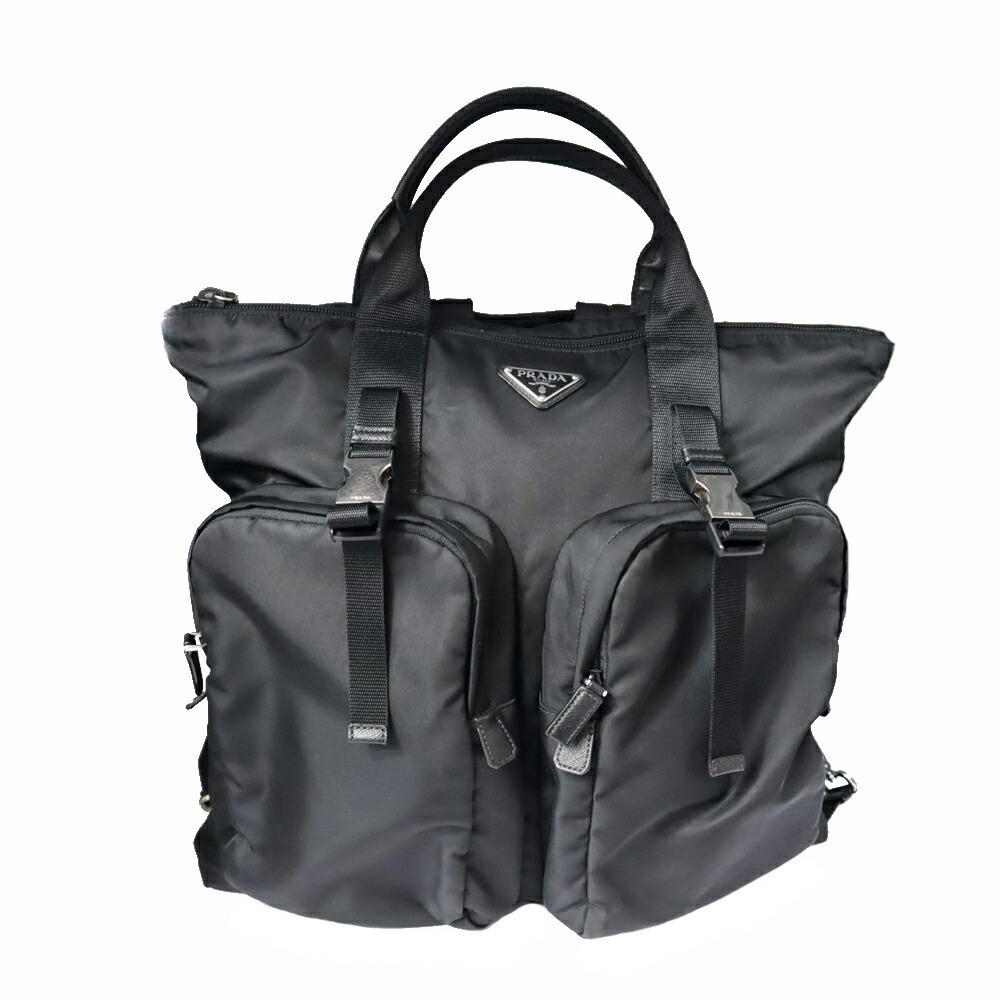PRADA Backpack Rucksack Daypack Rucksack Handbag Black Leather